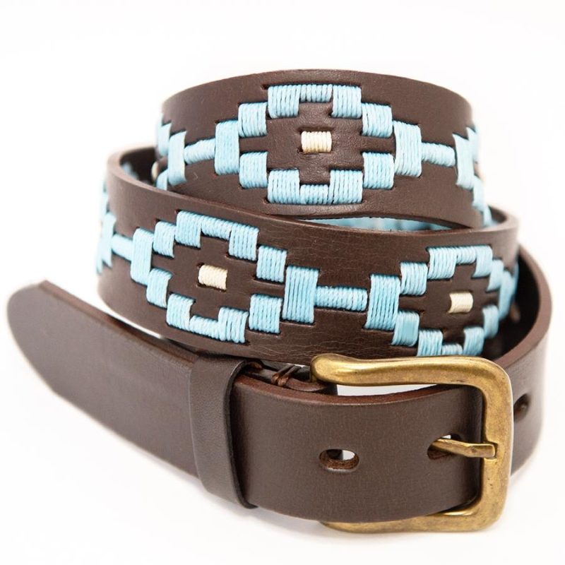 PampaPoloPaleBlueDot Pampa Leather Polo Belts - Pale Blue Dot