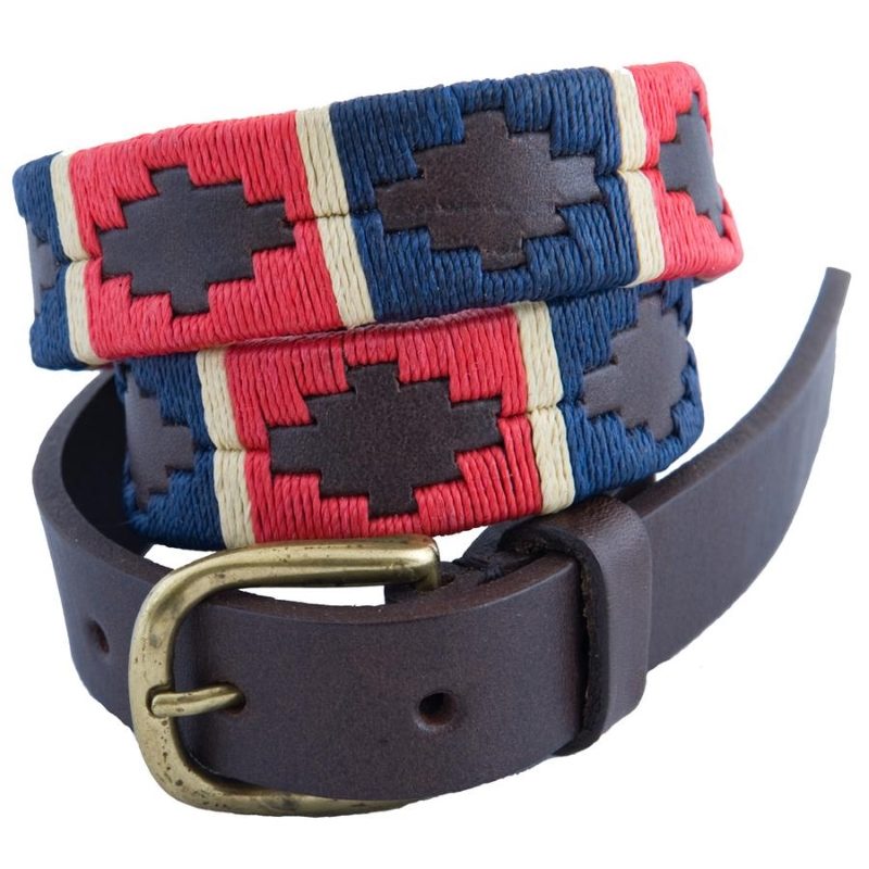 PampaRedNavyCreamStripe Pampa Leather Polo Belts - Red/Navy Cream Stripe