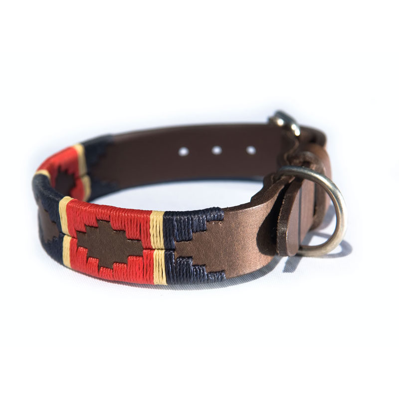 Pampa Leather Polo Dog Collar - Red Navy Cream Stripe