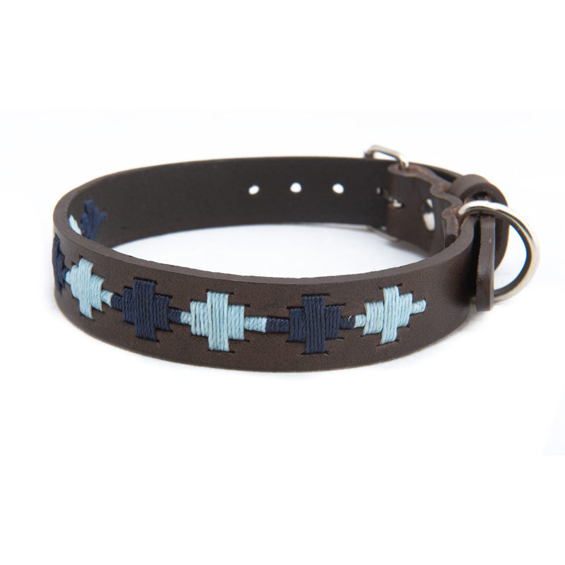 Pampa Leather Polo Dog Collar - Navy Pale Blue Star