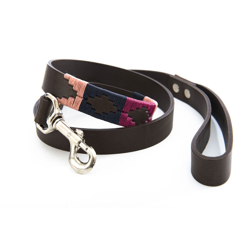 Pampa Leather Polo Dog Lead - Raspberry Navy Pink