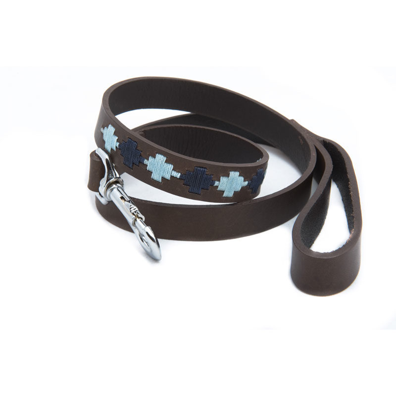 Pampa Leather Polo Dog Lead - Navy Pale Blue Star