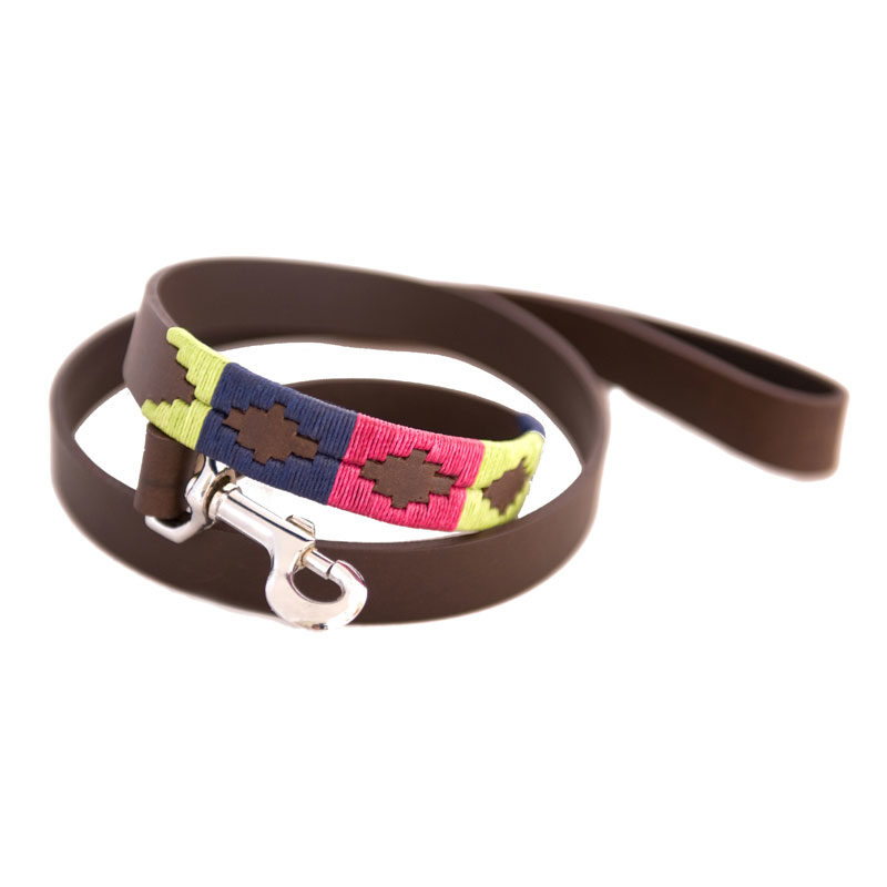 Pampa Leather Polo Dog Lead - Berry Green Navy