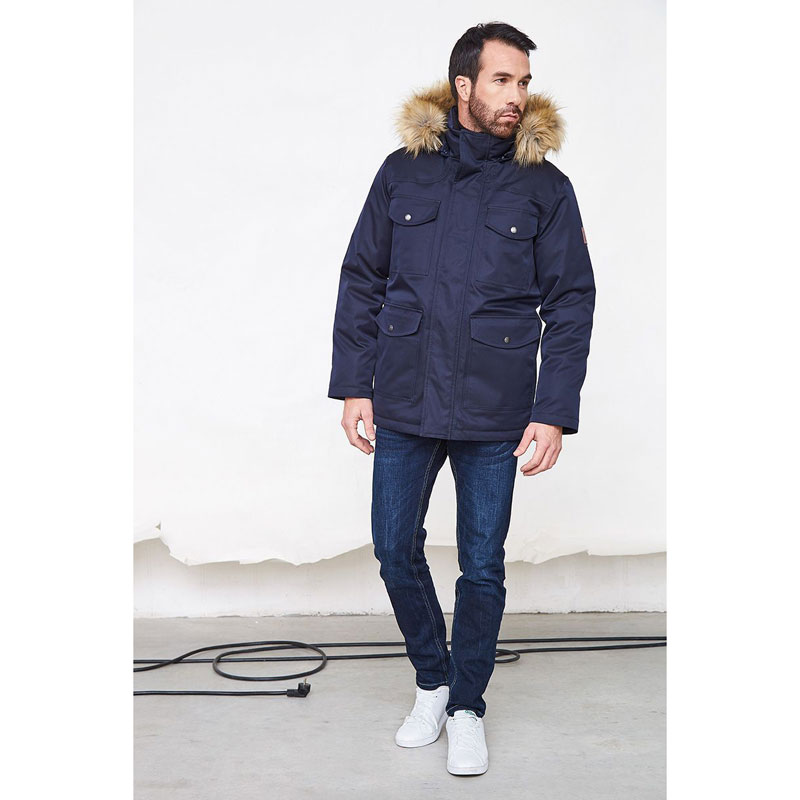 men's navy parka with fur hood