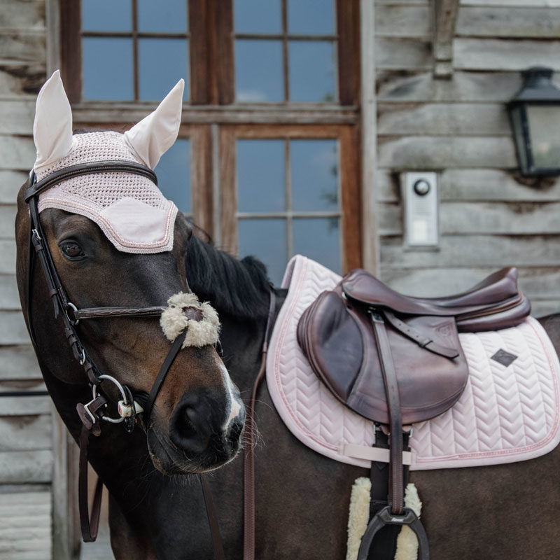 Kentucky Horsewear Velvet Fly Veil Pearls Light Pink 3 Wellington Fly Veil Velvet Pearls