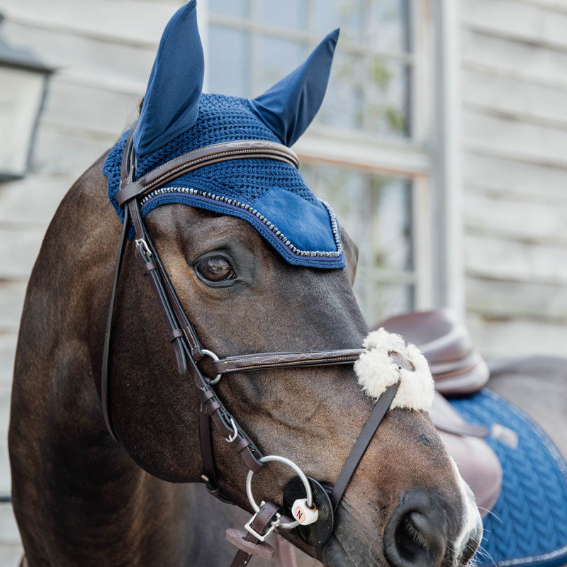 Kentucky Horsewear Velvet Fly Veil Pearls Navy 2