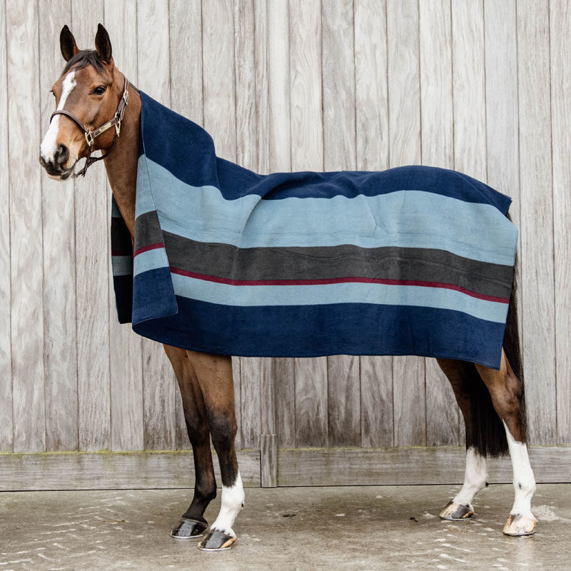 Kentucky Horsewear Heavyweight Fleece Square Stripes Navy Grey 1