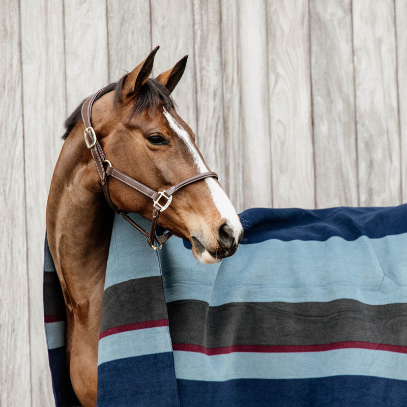 Kentucky Horsewear Heavyweight Fleece Square Stripes Navy Grey