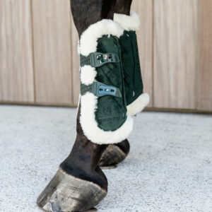 Vegan Sheepskin Tendon Boots Bamboo Elastic Velvet Dark Green