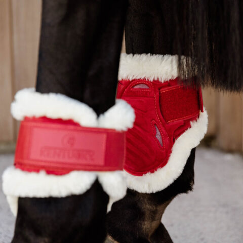 Vegan Sheepskin Young Horse Fetlock Boots Velvet Red