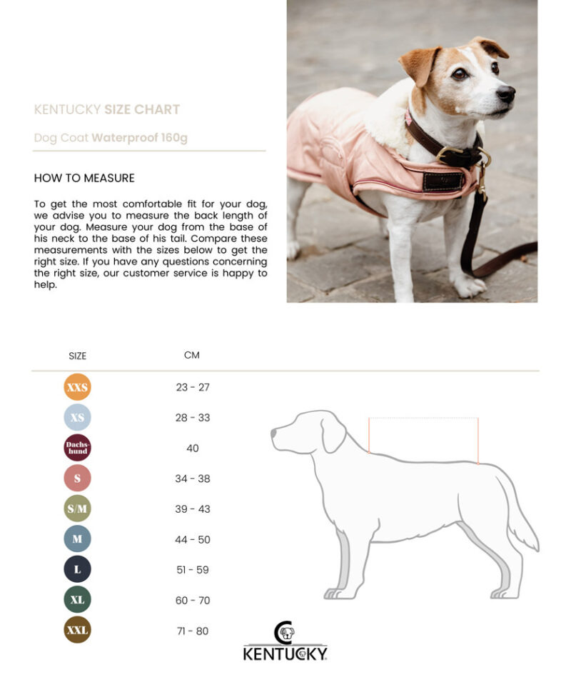 Waterproof Dog Coat 160g Size Chart