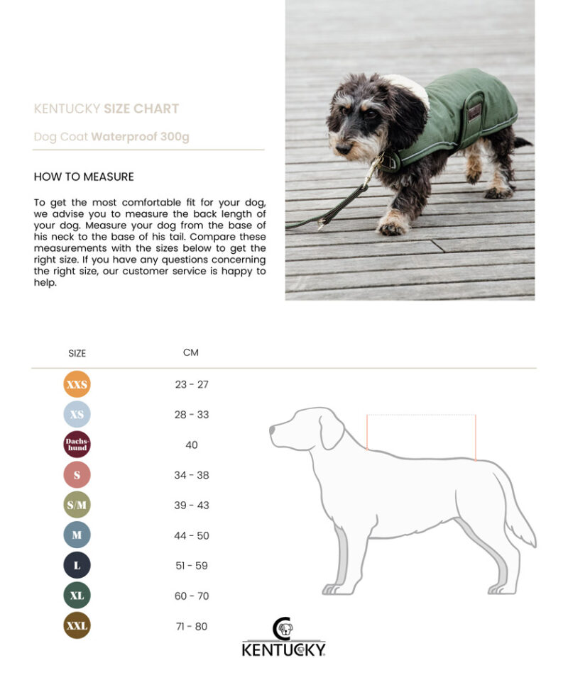 Waterproof Dog Coat 300g Size Chart Kentucky Dogwear Waterproof Dog Coat - 300g