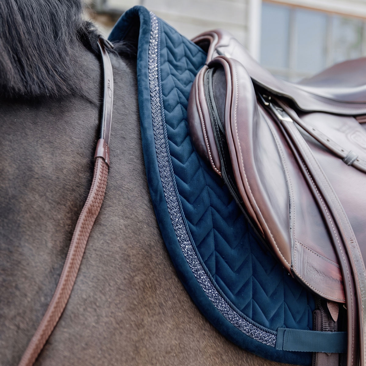 Velvet Fishbone Saddle Pad Plaited Glitter Rope 1 Velvet Fishbone Saddle Pad Plaited Glitter Rope